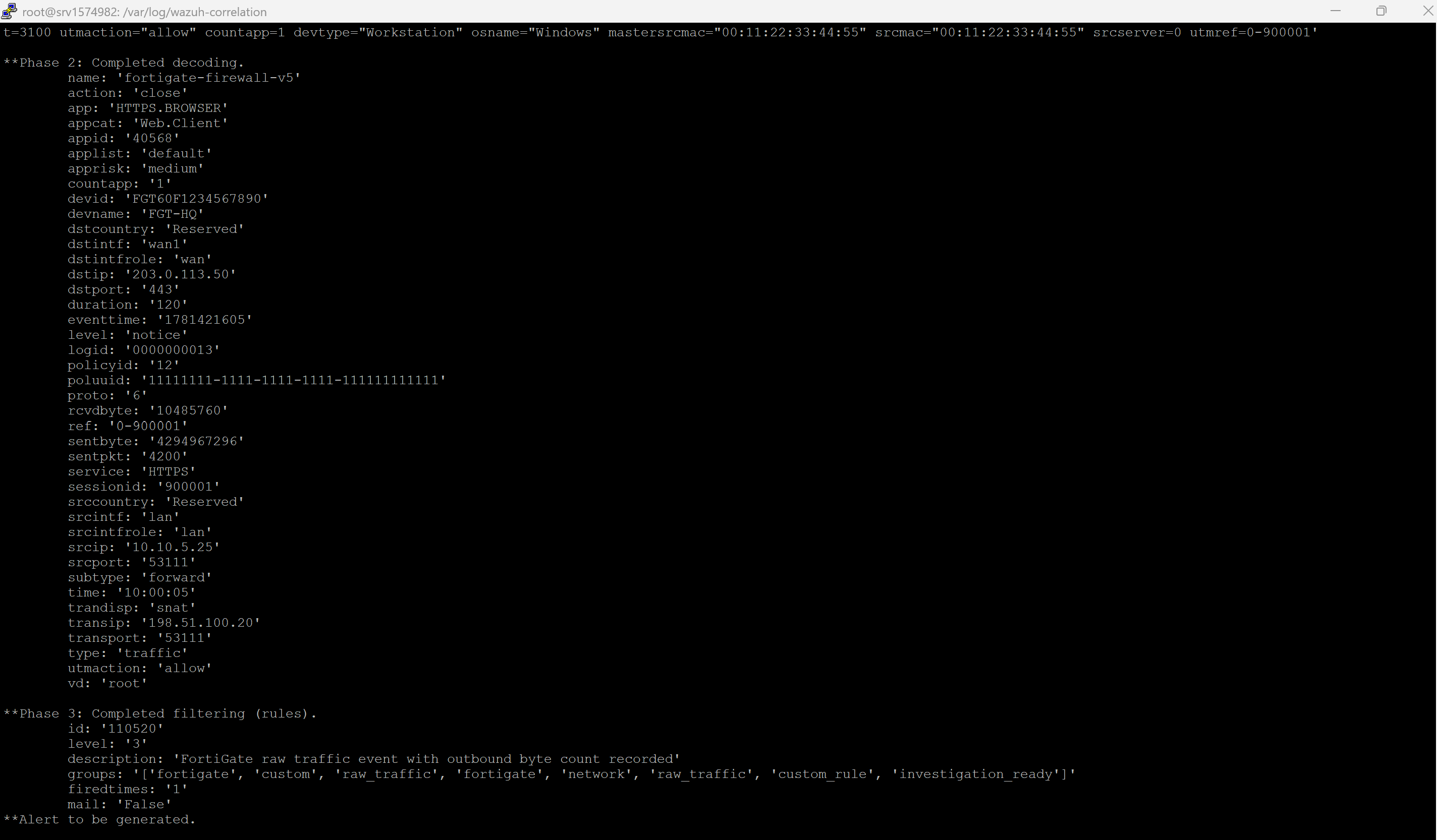 wazuh logtest with rule 110520
